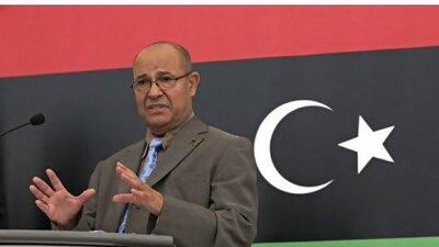 Libyan Minister of Infrastructure and Reconstruction of the LIbyan Stabilisation Team, Ahmed Al Jehani, speaks during a press conference at the Libyan Consulate in Bur Dubai.