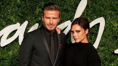 David, in Dior Homme, and Victoria Beckham attend the annual British Fashion Awards at the Coliseum Theatre in London, England, on December 1, 2014. EPA