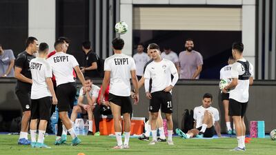 Egypt players take part in a training session in Cairo.