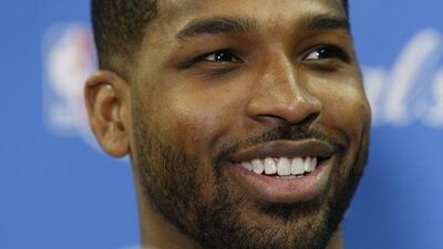 Cleveland Cavaliers centre Tristan Thompson during media availability after their NBA Finals practice at Quicken Loans Arena in Cleveland, Ohio, USA, 07 June 2016. John G Mabanglo / EPA