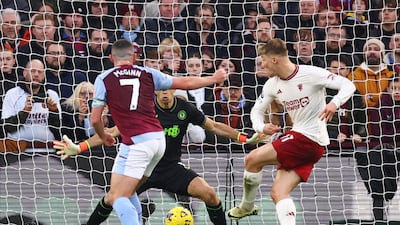 Manchester United's Rasmus Hojlund scores their first goal. Reuters
