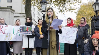 Malala Yousafzai speaks at a rally organised by Action for Afghanistan in London, calling for the freedom of Afghan women and girls. PA