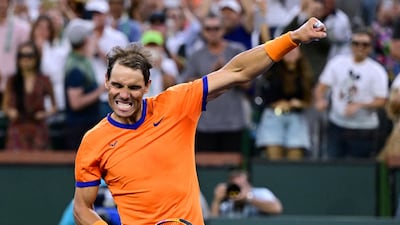 Rafael Nadal celebrates after defeating Carlos Alcaraz in the semi-finals match of the Masters 1000 event at Indian Wells. Reuters