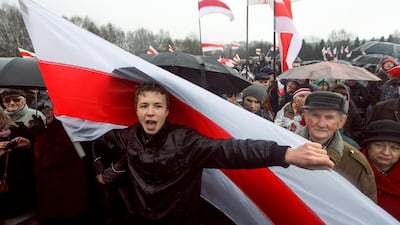 Roman Protasevich, a prominent opponent of Belarus' authoritarian president, attends an opposition rally in Minsk years ago. Protasevich has been arrested after the airliner in which he was travelling was diverted to the country after a bomb threat. AP Photo