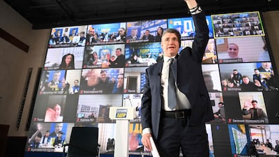 Presidential candidate and Liberal-Democratic Party of Russia leader Leonid Slutsky presents his election programme in Moscow. The 2024 Russian presidential election will take place from March 15 to March 17. AFP