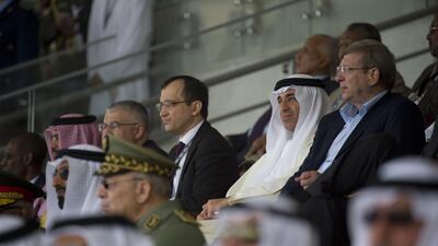 Yousef Al Otaiba, second right, the UAE Ambassador to the US, and other dignitaries attend the opening ceremony of the 2017 International Defence Exhibition and Conference. Mohamed Al Suwaidi / Crown Prince Court - Abu Dhabi