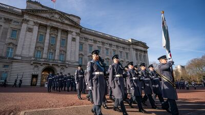 RAF troops took part in the Changing of the Guard ceremony at Buckingham Palace on Tuesday, commemorating the 80th anniversary of the formation of the Royal Air Force Regiment. Reuters
