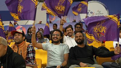 Fans cheer the Abu Dhabi Knight Riders on Friday. ILT20 / CREIMAS