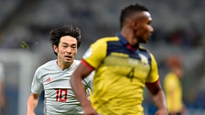 Japan's Shoya Nakajima, left, opened the scoring for Japan against Ecuador in the 15th minute at the Mineirao Stadium in Belo Horizonte, Brazil. AFP