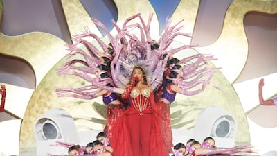 Mayyas performing with Beyonce at the opening of Atlantis The Royal in Dubai. Getty Images
