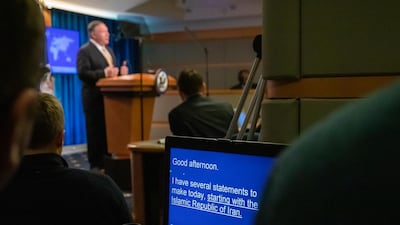 US Secretary of State Mike Pompeo speaks to the media in the briefing room at the State Department in Washington. EPA