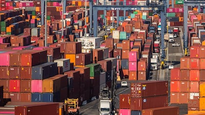 Shipping containers and trucks are seen inside the Port of Los Angeles in San Pedro, California. The Russia-Ukraine war and the Covid-19 pandemic have increased awareness that more resilient supply chains are needed. AFP