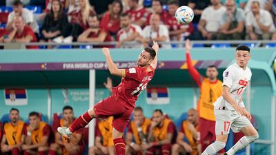 Serbia's Andrija Zivkovic, left, and Switzerland's Ruben Vargas vie for the ball during the World Cup group G soccer match between Serbia and Switzerland, at the Stadium 974 in Doha, Qatar. AP Photo
