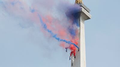 The 80th Indonesian National Armed Forces' anniversary celebrations get under way at the National Monument complex in Jakarta, Indonesia. Reuters