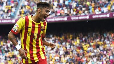 Barcelona's Brazilian forward Neymar celebrates after scoring against Athletic Bilbao. AFP