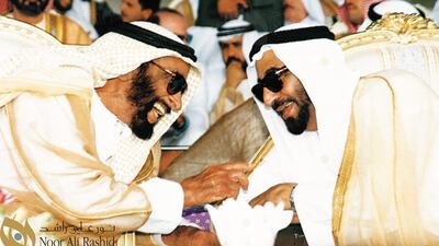 Sheikh Zayed with Sheikh Dr Sultan bin Muhammad Al Qasimi, Ruler of Sharjah