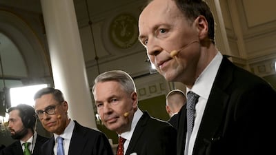Mr Stubb, Mr Haavisto and Mr Halla-aho, from the Finns Party. AP