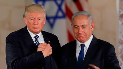 US President Donald Trump (L) and Israel's Prime Minister Benjamin Netanyahu shake hands after delivering a speech at the Israel Museum in Jerusalem on May 23, 2017. AFP