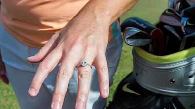 Ashleigh Simon shows off her engagement ring on Saturday at the Dubai Ladies Masters. Tristan Jones / European Tour