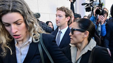 Meta chief executive Mark Zuckerberg arrives at Los Angeles Superior Court for the trial. AFP