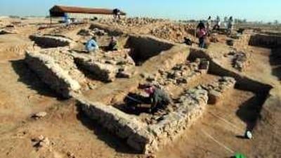 Members of a Greek archaeological team at work on Failaka Island.
