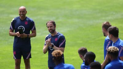 England manager Gareth Southgate with Harry Kane and the players during training on Monday. Reuters