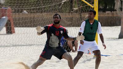 The UAE goalkeeper Humaid Jamal won the Mundialito de Clubes in Brazil last year with Russian club Lokomotiv Moscow. That experience should serve him well at the Beach Soccer World Cup. Pawan Singh / The National