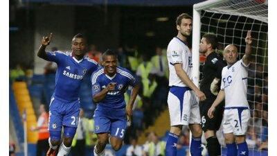 Chelsea's Florent Malouda, second left, celebrates opening the scoring against Birmingham City last night.