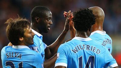 Yaya Toure, second left, displayed his stunning best with two goals against West Brom on Monday. Alex Livesey / Getty Images