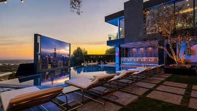The 23-foot pool screen in the garden of the $139m Bel Air mansion.
