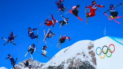 A composite image shows athletes in the women's freestyle slopestyle qualification round at the Milano Cortina 2026 Winter Olympic Games in Italy. Getty Images