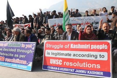 Kashmiris in Muzaffarabad, Pakistan-administered Kashmir, protest on Wednesday against the Indian Supreme Court decision on Indian Kashmir special status. EPA