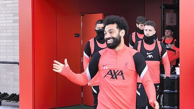 Mohamed Salah in jovial mood. Getty