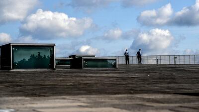 Police officers on guard on the rooftop of the International Congress Center during the German Federal Interior Ministers meeting in Dresden, Saxony, Germany. EPA
