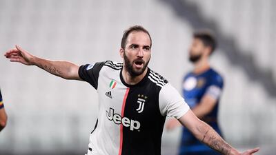 Juventus star Gonzalo Higuain celebrates his goal against Lecce at the Allianz Stadium in Turin. AP
