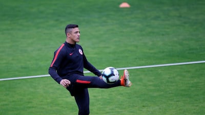 Chile forward Alexis Sanchez attends a training session at EPACCT Frederico Antonio Germano Menzen, Sao Paulo, Brazil. Reuters