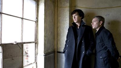 the BBC's successful TV series, starring Benedict Cumberbatch as Sherlock, left, and Martin Freeman as Watson, may end up on the silver screen. Colin Hutton / AP / PBS-Hartwood Films for the BBC