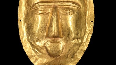 Burial mask 1-100 CE Saudi Arabia, Eastern Province, Thaj, Tell al-Zayer Gold Courtesy Louvre Abu Dhabi