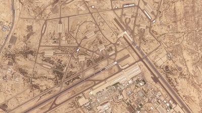 This handout satellite image taken by Planet Labs PBC on September 8, 2026, shows the King Khalid air base near the Saudi city of Khamis Mushait after it was hit by a Houthi strike. According to an AFP analysis, the imagery reveals fire damage and perforations in the roof of a hangar situated north of the runways. Yemen's Houthi rebels struck a series of targets in Saudi Arabia on September 8 in their heaviest attack since the conflict reignited during the Middle East war. (Photo by Handout / Planet Labs / AFP) / RESTRICTED TO EDITORIAL USE - MANDATORY CREDIT "AFP PHOTO / (C) 2026 PLANET LABS PBC" - HANDOUT - NO MARKETING NO ADVERTISING CAMPAIGNS - DISTRIBUTED AS A SERVICE TO CLIENTS