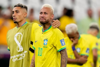 A distraught Neymar after Brazil's World Cup quarter-final defeat to Croatia. AP