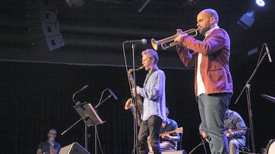 Arab-American musician Amir Saffar performing in a jazz concert at the A.M. Qattan Foundation Cultural Centre, Ramallah, in 2019. Courtesy A.M. Qattan Foundation