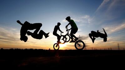 Iraqi youths practice parkour and ride on BMXs in the holy city of Najaf, Iraq. Reuters