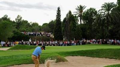 Martin Kaymer plays a bunker shot on the 13th hole of the final round of the Castello Masters in Castellon de la Plana, Spain on Sunday.