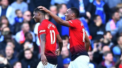 Marcus Rashford, left, helped assist Anthony Martial for one of his goals in a 2-2 draw against Chelsea. Reuters