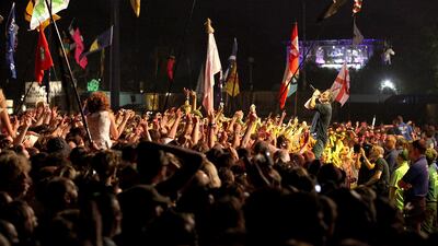 On the main Pyramid Stage at the Glastonbury Festival at Worthy Farm, Pilton on June 27, 2009, in England. Getty Images