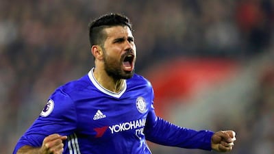 Diego Costa of Chelsea celebrates scoring his side's second goal on Sunday. Clive Rose / Getty Images / October 30, 2016