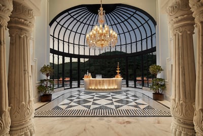 Sitara features a glass-domed atrium with floor-to-ceiling windows that overlook the Aravalli hills. Photo: Fairmont