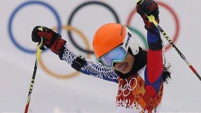 Violinist Vanessa-Mae shown on February 18, 2014 after completing the first run in the women's giant slalom at the 2014 Sochi Winter Olympics. Christopher Ena / AP