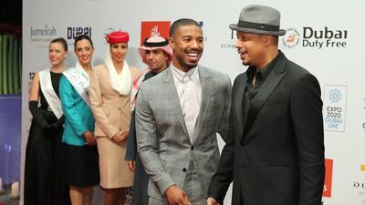 Actors Michael B Jordan and Terrence Howard attend the “Bilal” premiere during day two of the 12th annual Dubai International Film Festival. Neilson Barnard / Getty Images for DIFF