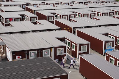 Container-type accommodation facilities for athletes competing at the 20th Asian Games Aichi-Nagoya. Getty Images